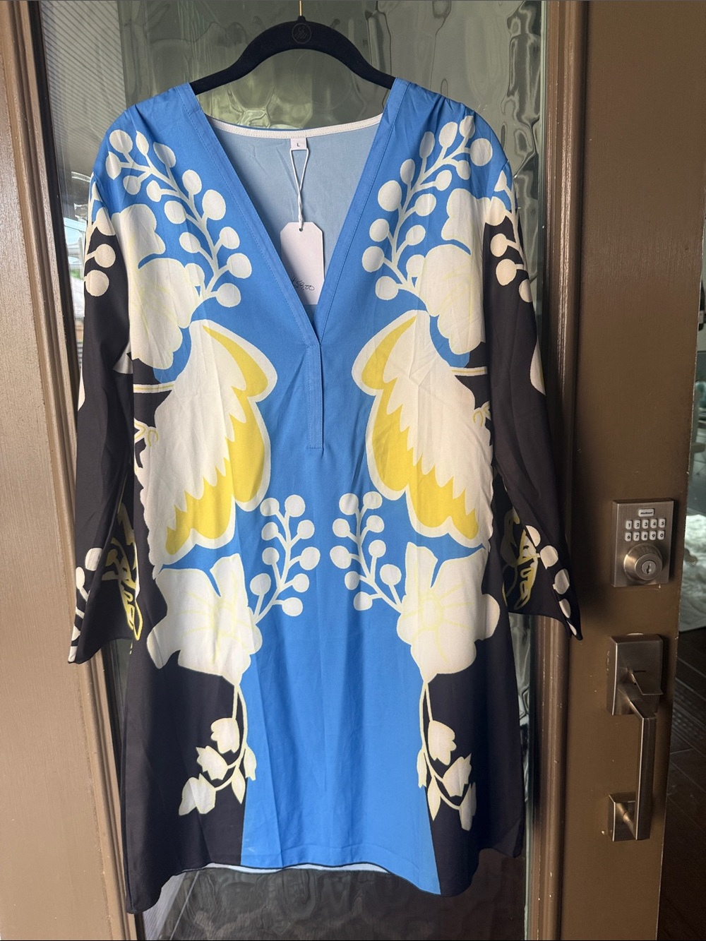 NWT! Blue Floral V-Neck Long Sleeve Tunic Dress. Originally $59!